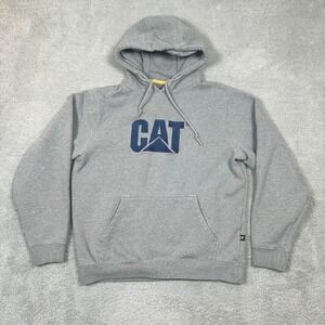 Caterpillar CAT‎ Mens L Embroidered Pullover Hoodie Sweatshirt Gray Work